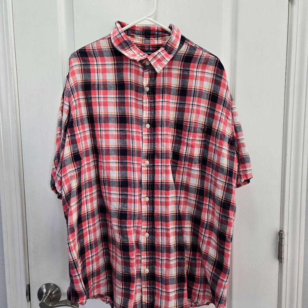 Croft & Barrow Mens XXL Red & Navy Plaid Short-Sleeve Button-Up Shirt